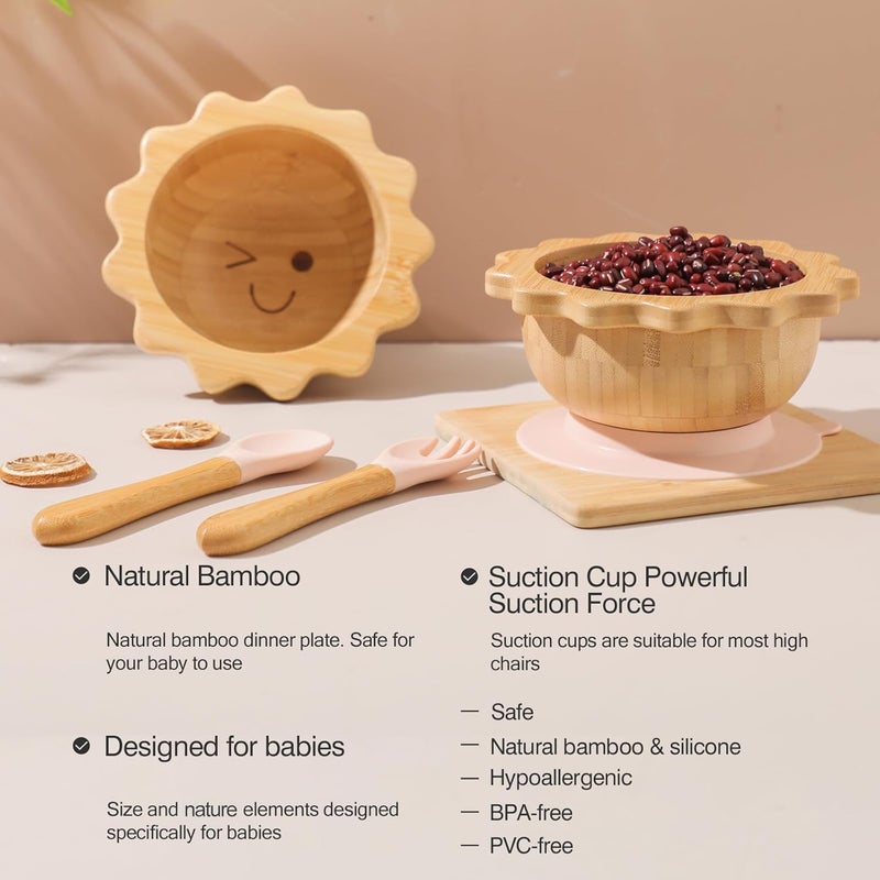 let's make Bamboo Suction Bowl for Baby Kid Toddler Bowl Spoon Fork Set with Removable Silicone Suction All-Natural Baby Feeding Set for Baby-Led Weaning Fits Feeding High Chair Table - Image 2